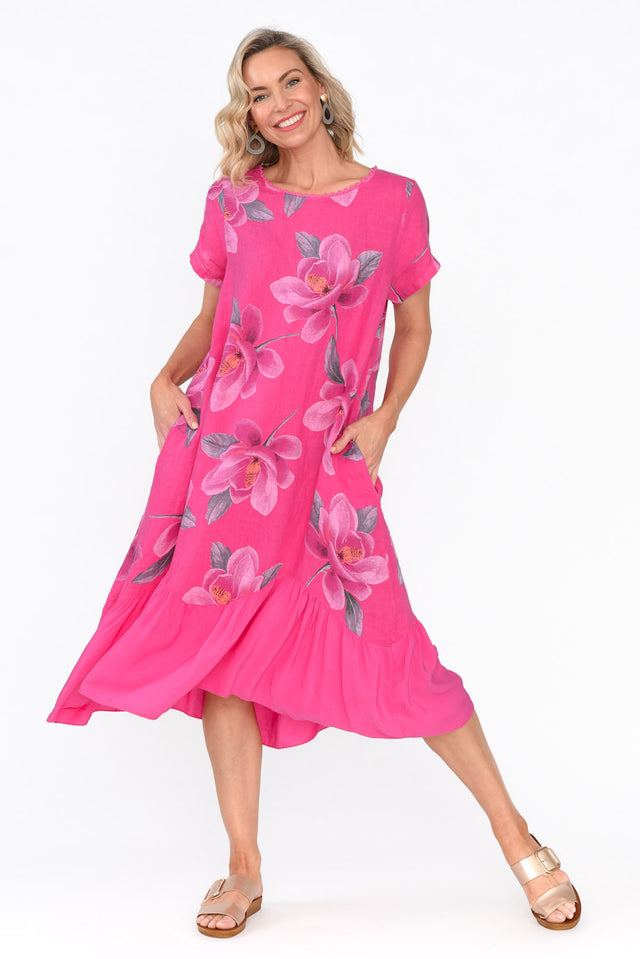 Ryker Hot Pink Floral Linen Pocket Dress thumbnail 7