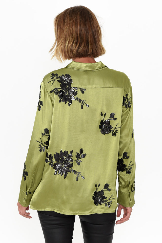 Sabelle Khaki Flower Sequin Shirt image 5