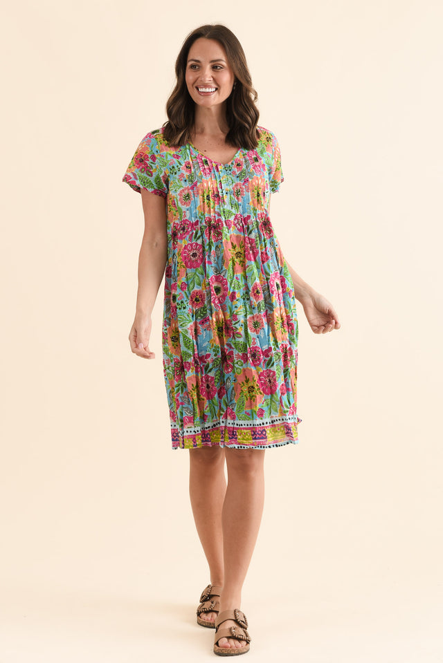 Sabina Blue Garden Crinkle Cotton Dress,Full Body,Brunette model,alt text|model:MJ image 6