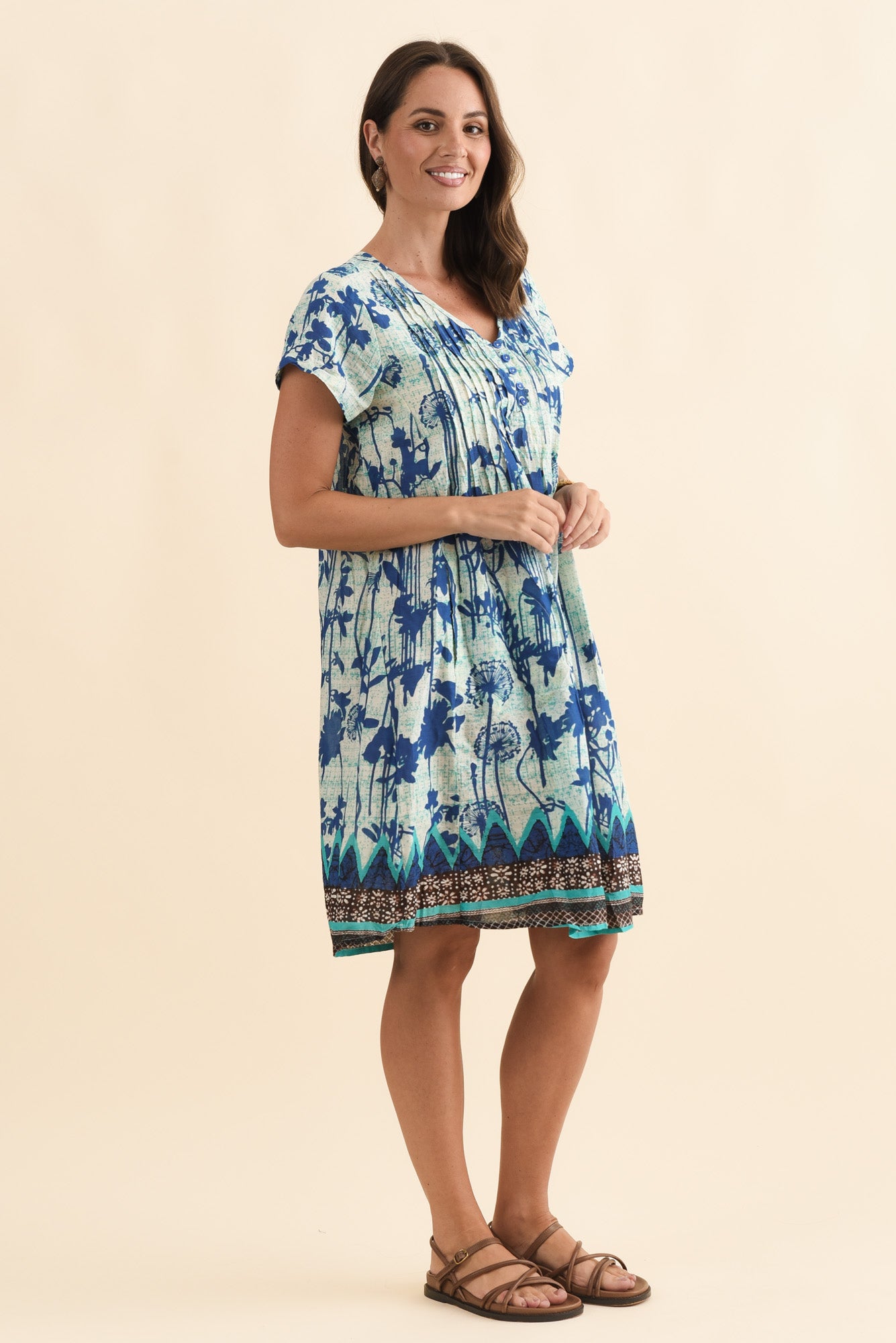 Sabina Cobalt Dandelion Crinkle Cotton Dress