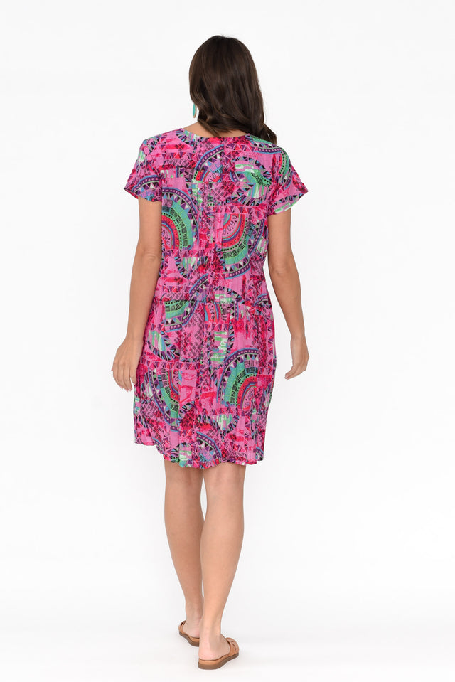 Sabina Pink Abstract Crinkle Cotton Dress image 5