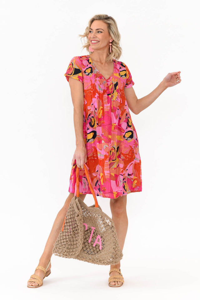 Sabina Pink Poppy Crinkle Cotton Dress