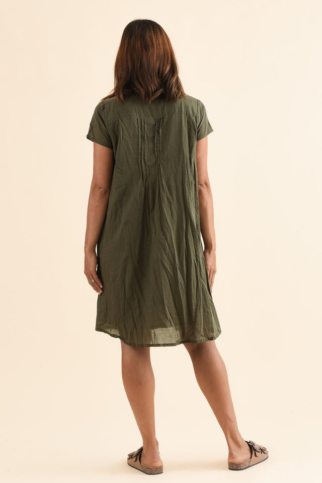 Sabina Sage Crinkle Cotton Dress,Back,Brunette model,alt text|model:Cara image 6