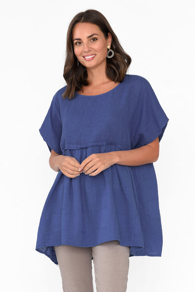 Sabre Cobalt Linen Top - Blue Bungalow AU