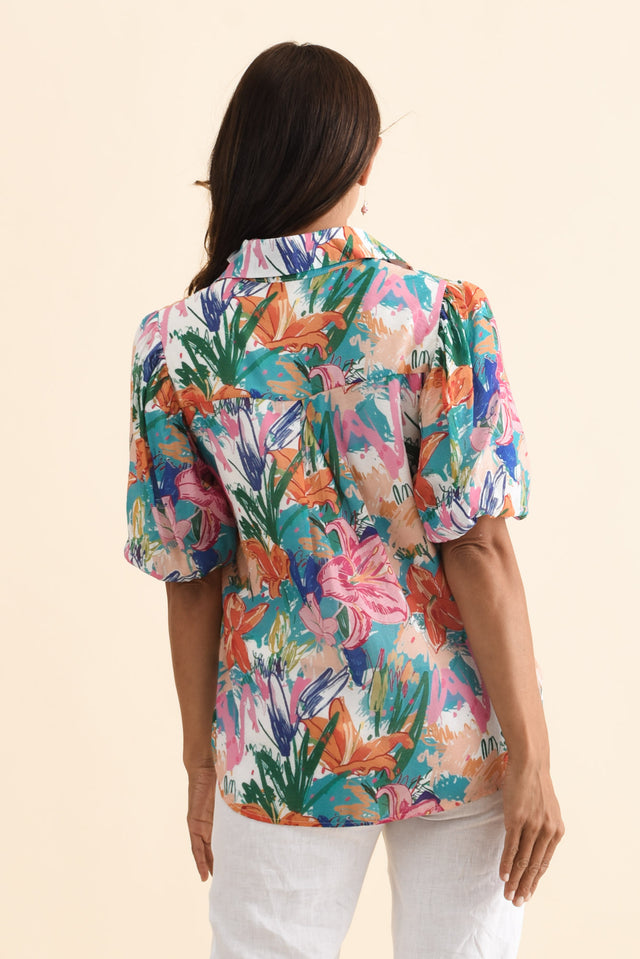 Salma Blue Lily Puff Sleeve Shirt,Brunette model,alt text|model:Cara image 5