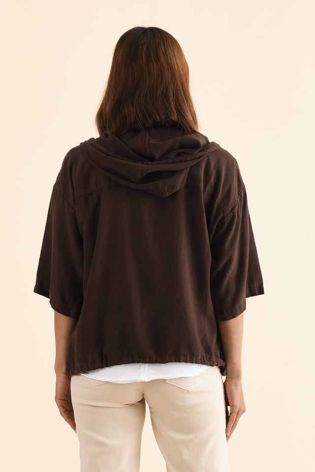 Saltair Chocolate Linen Zip Jacket,Back,Brunette model,alt text|model:Cara image 4
