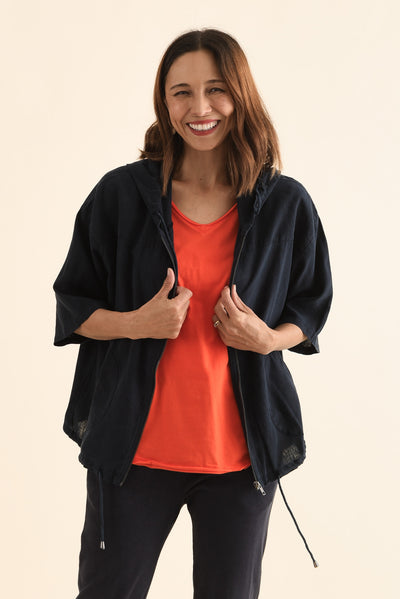 Saltair Navy Linen Zip Jacket