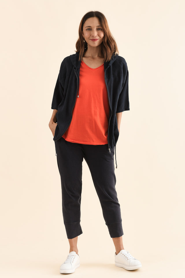 Saltair Navy Linen Zip Jacket,Full Body,Brunette model,alt text|model:Cara image 6
