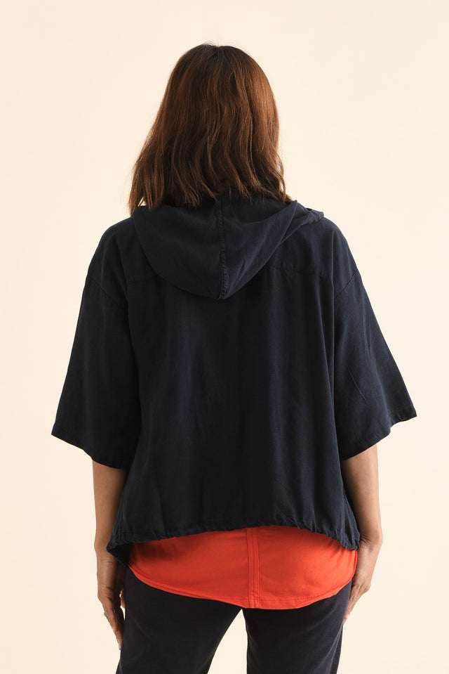 Saltair Navy Linen Zip Jacket,Back,Brunette model,alt text|model:Cara image 4