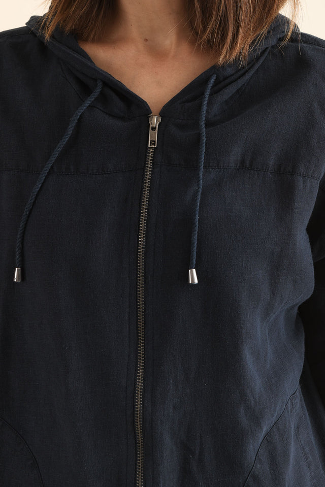 Saltair Navy Linen Zip Jacket,Detail,Brunette model,alt text|model:Cara image 5