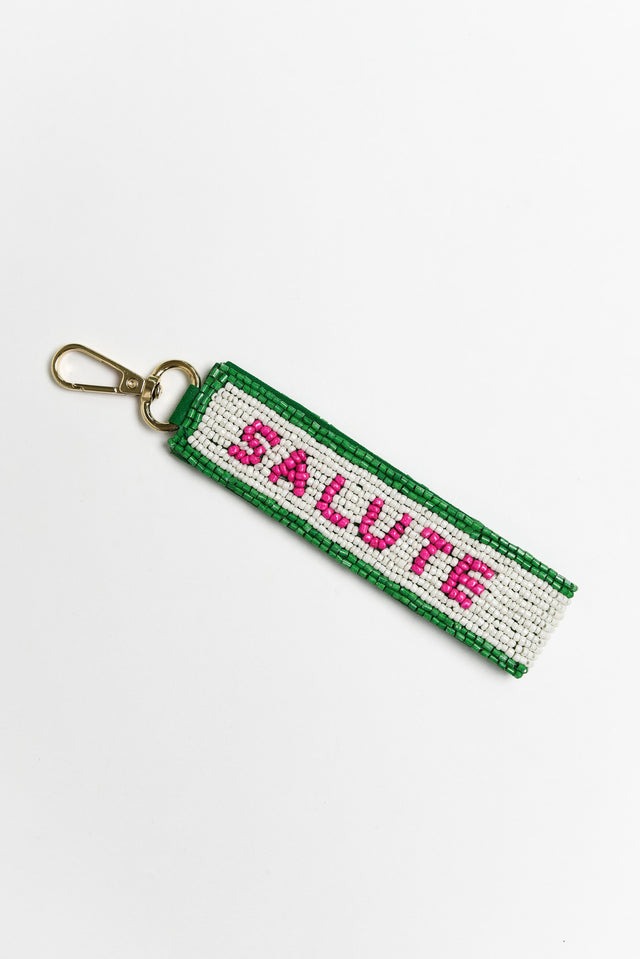 Salute Green Beaded Keychain