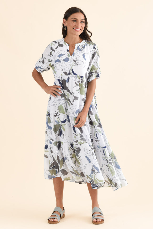 Sambo Blue Garden Button Dress,Full Body,Brunette model,alt text|model:Brontie