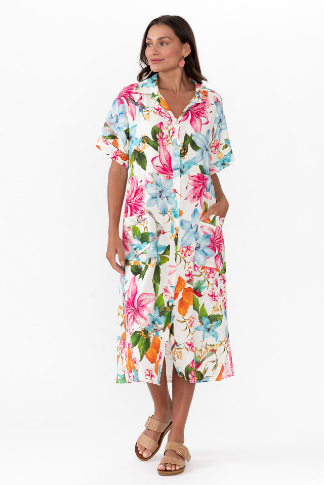 Floral linen-blend dress - Woman