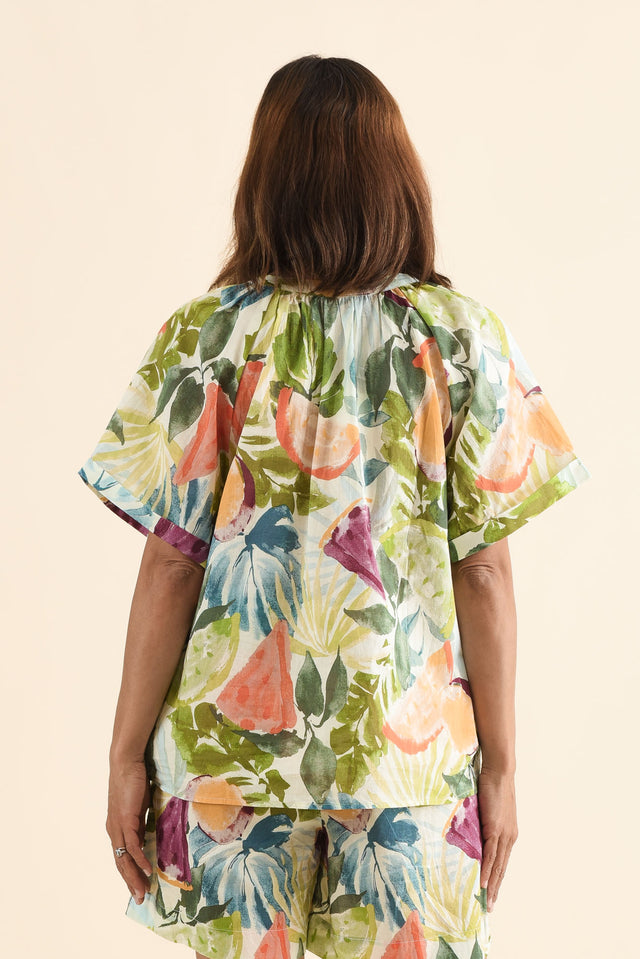 Sanalia Yellow Fruity Cotton Top,Back,Brunette model,alt text|model:Cara image 4