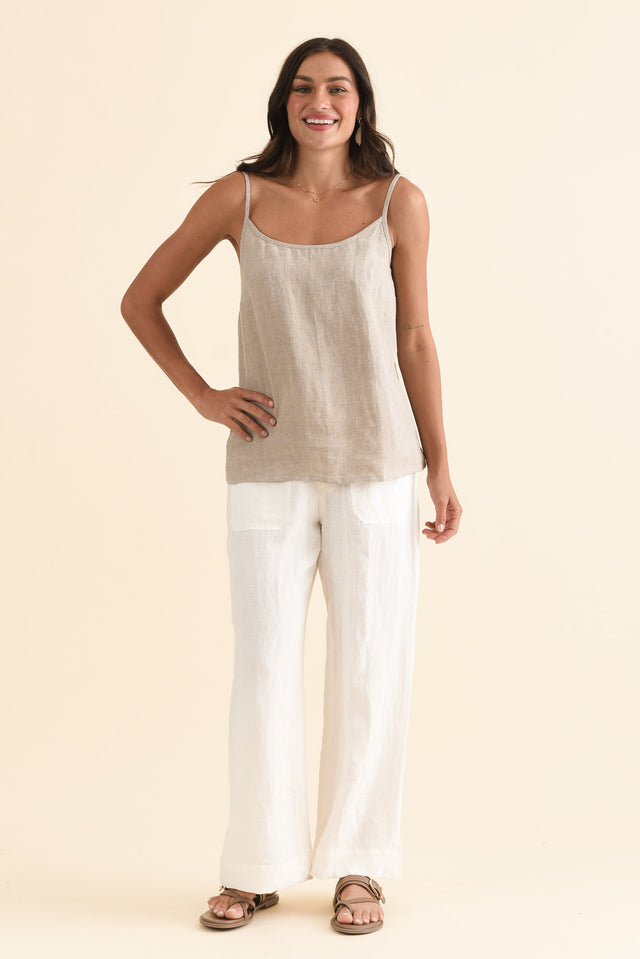 Sarina Natural Linen Cami,Full Body,Brunette model,alt text|model:Brontie image 6
