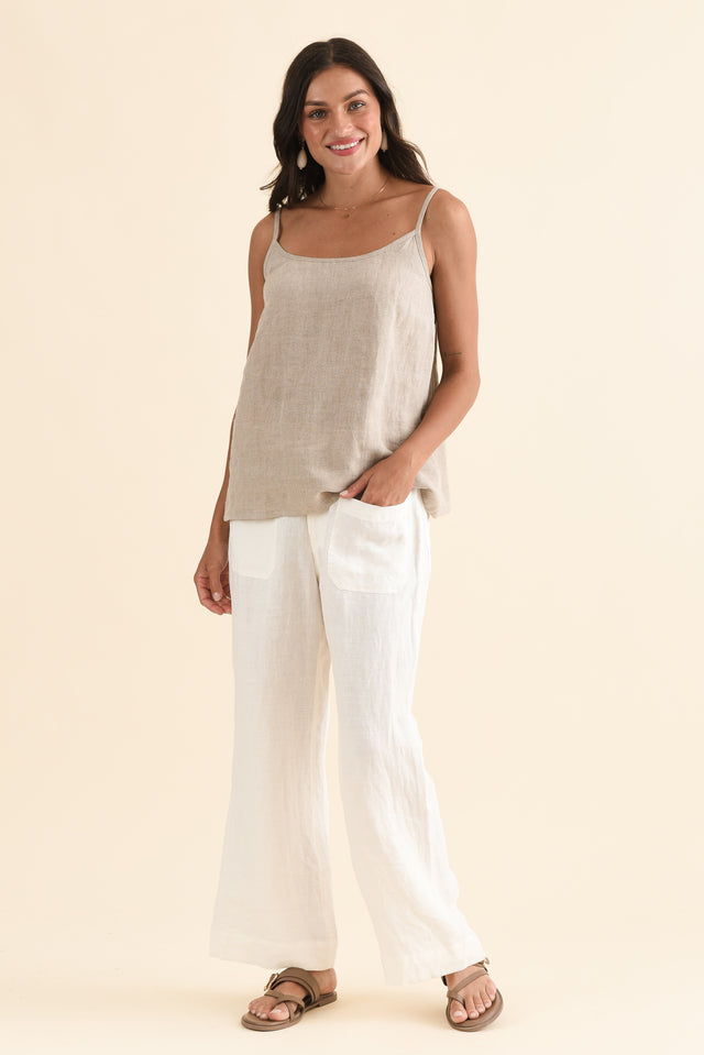 Sarina Natural Linen Cami,Full Body,Brunette model,alt text|model:Brontie