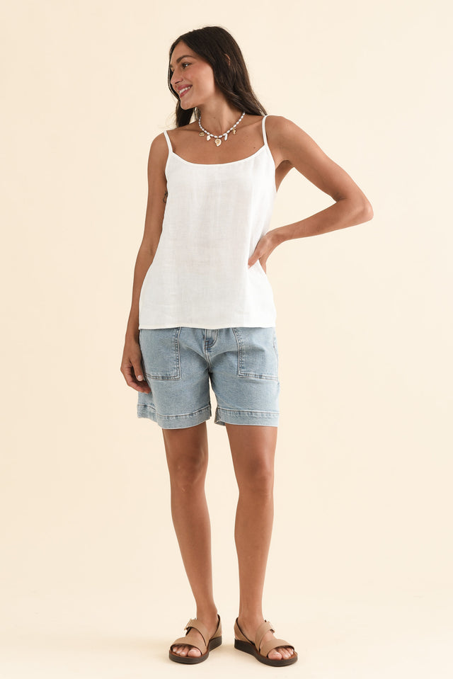 Sarina White Linen Cami,Full Body,Brunette model,alt text|model:Brontie image 6