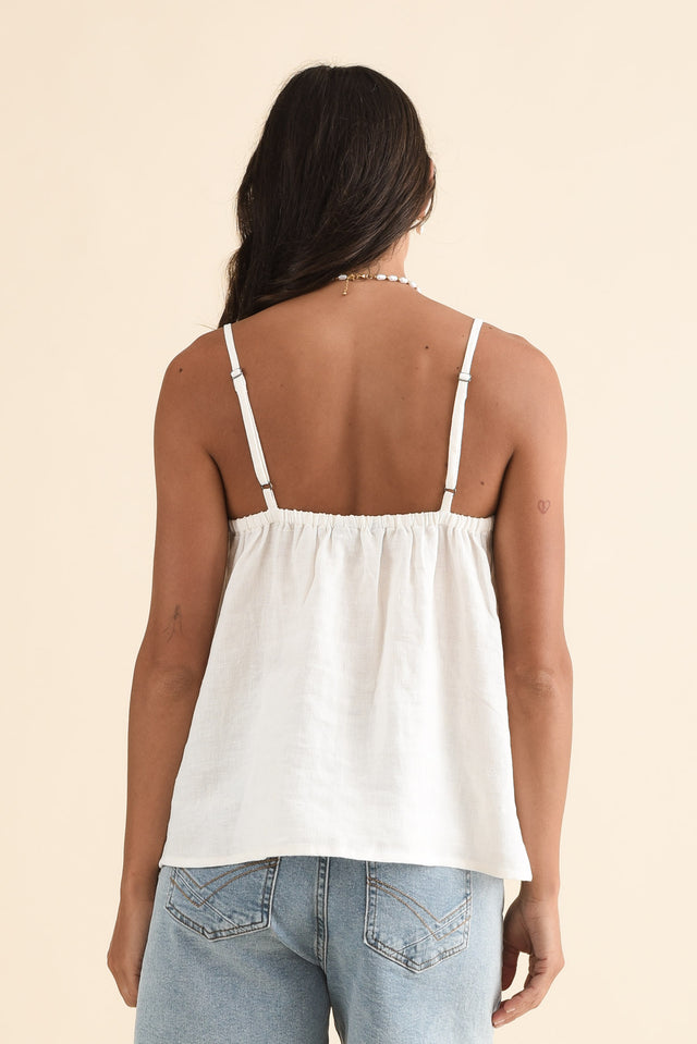 Sarina White Linen Cami,Back,Brunette model,alt text|model:Brontie image 4