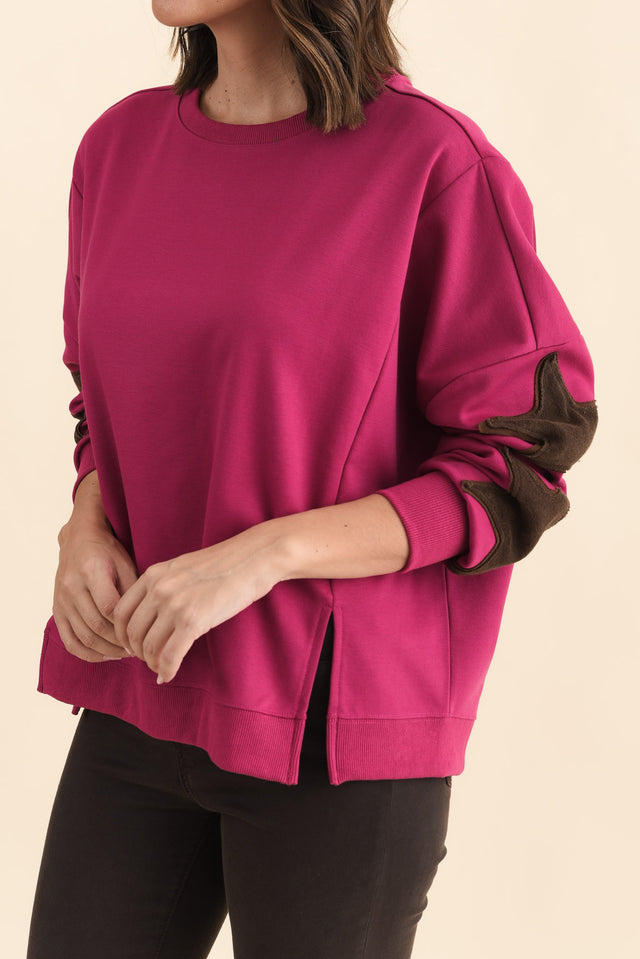 Saskia Hot Pink Cotton Blend Sweatshirt,Brunette model,alt text|model:MJ image 5