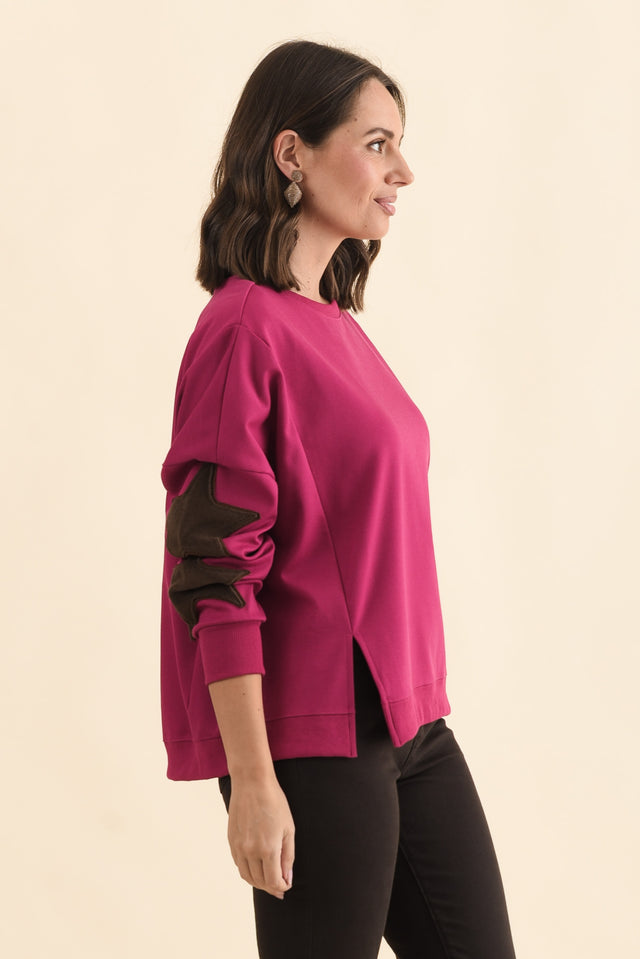 Saskia Hot Pink Cotton Blend Sweatshirt,Brunette model,alt text|model:MJ image 3
