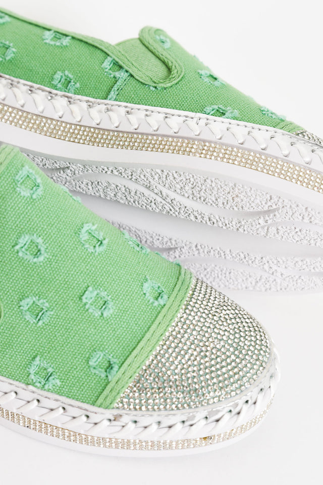 Sassy Green Diamante Slip On Sneaker