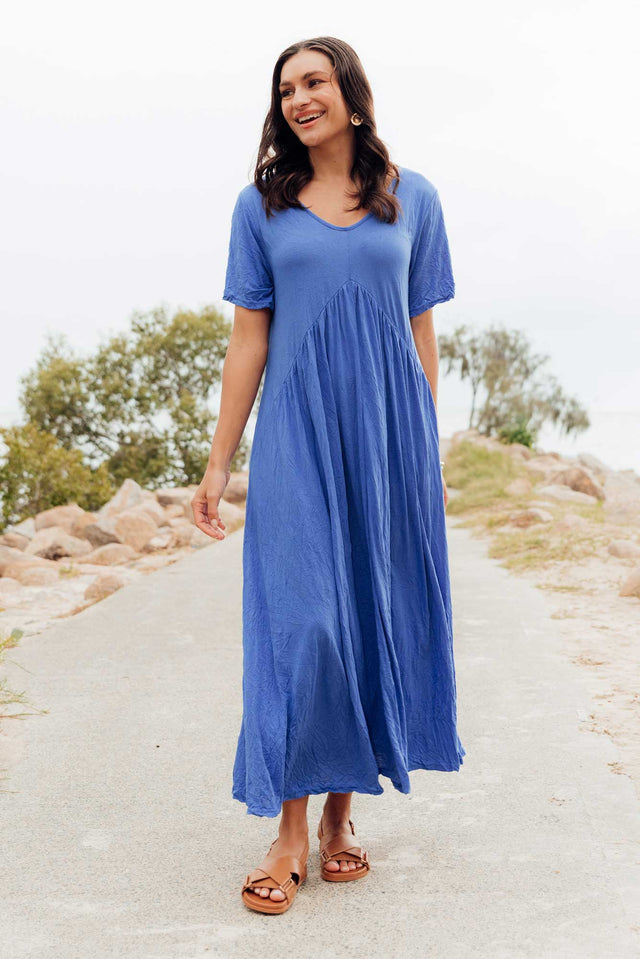 Savannah Cobalt Crinkle Cotton Maxi Dress