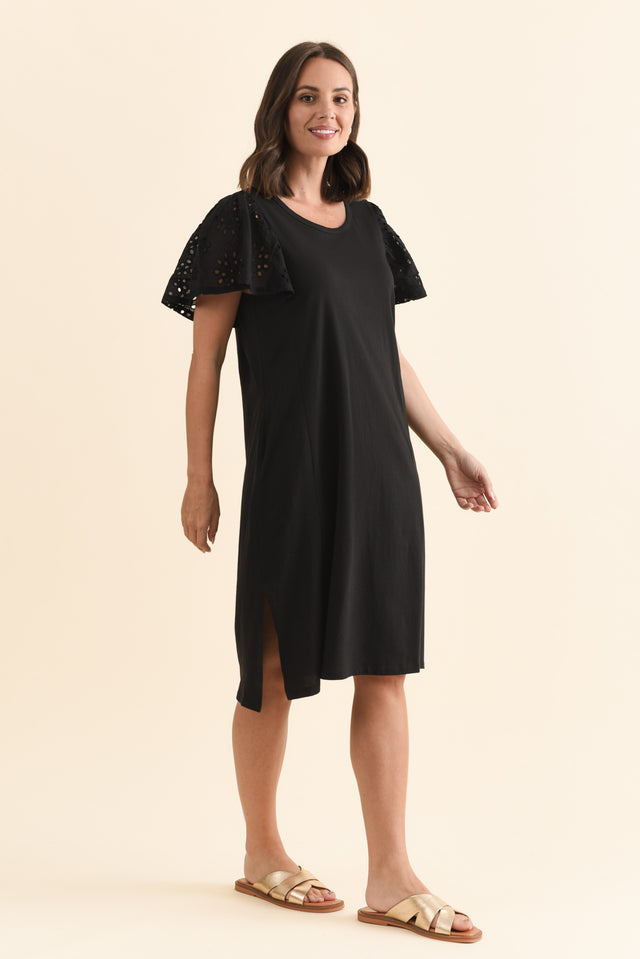 Sawyer Black Embroidered Cotton Dress,Brunette model,alt text|model:MJ image 4