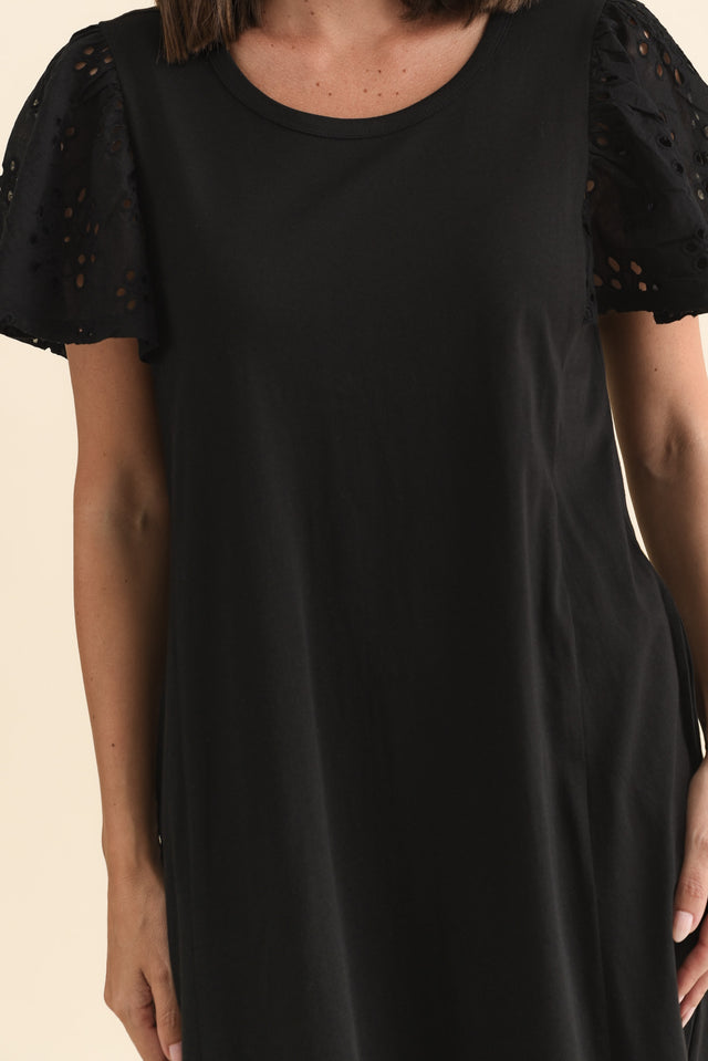 Sawyer Black Embroidered Cotton Dress,Brunette model,alt text|model:MJ image 6