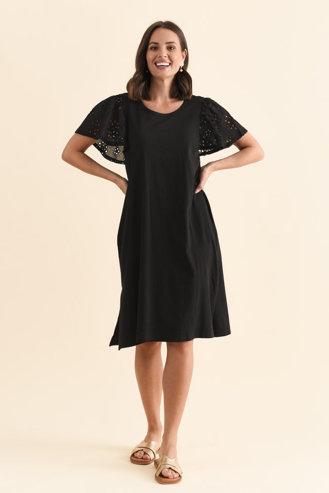 Sawyer Black Embroidered Cotton Dress,Brunette model,alt text|model:MJ image 7