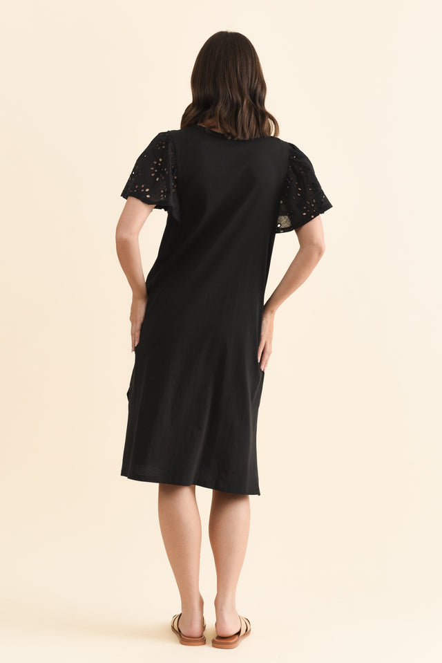 Sawyer Black Embroidered Cotton Dress,Brunette model,alt text|model:MJ image 5