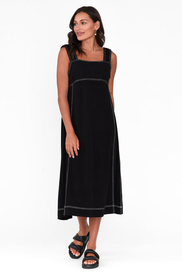 Saylor Black Contrast Stitch Midi Dress