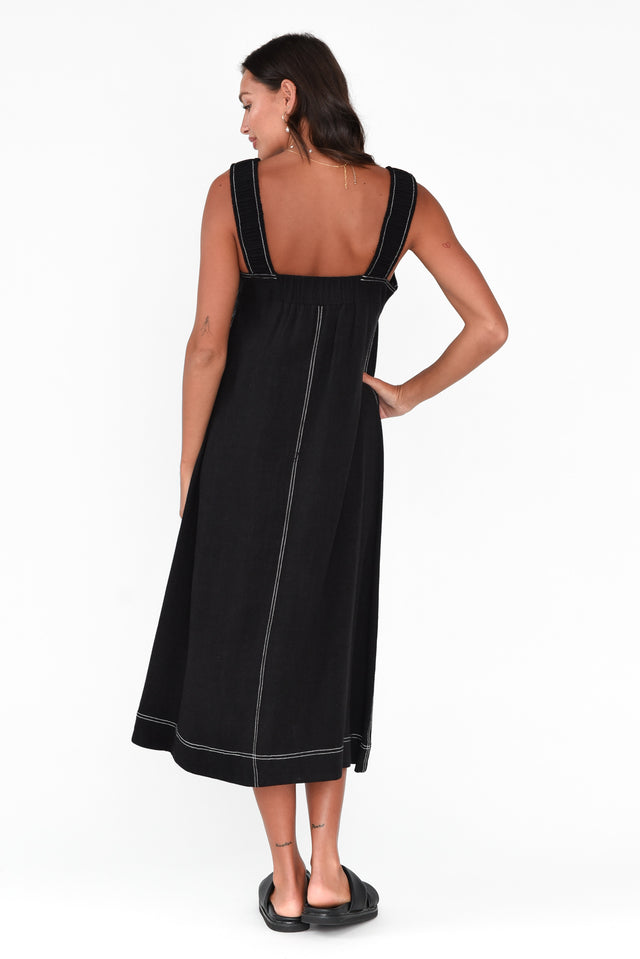 Saylor Black Contrast Stitch Midi Dress