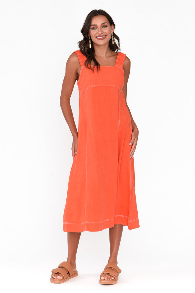 Saylor Orange Contrast Stitch Midi Dress