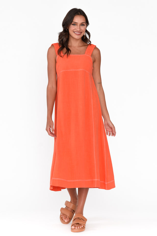 Saylor Orange Contrast Stitch Midi Dress