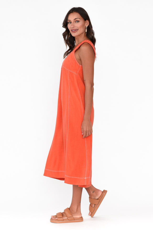 Saylor Orange Contrast Stitch Midi Dress image 3