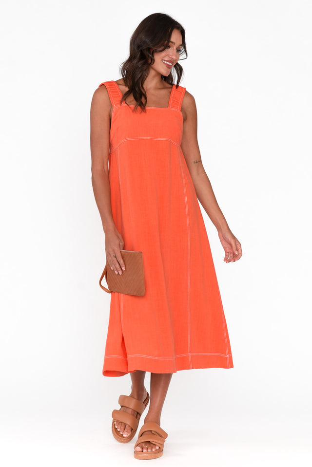 Saylor Orange Contrast Stitch Midi Dress banner image