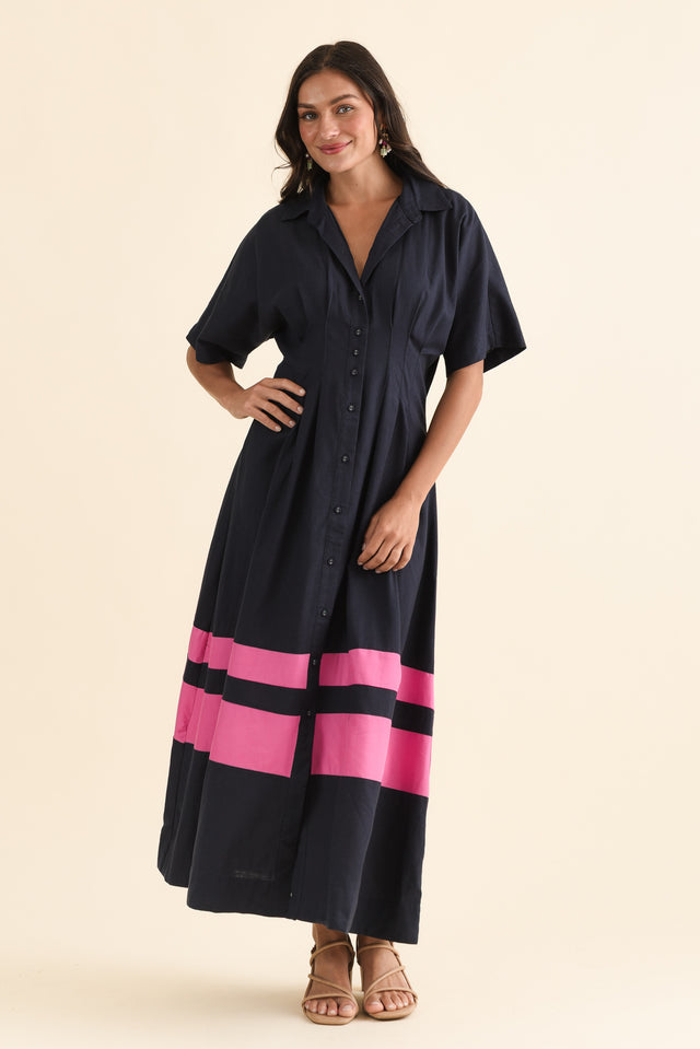 Scarlet Pink Stripe Shirt Dress,Full Body,Brunette model,alt text|model:Brontie image 6