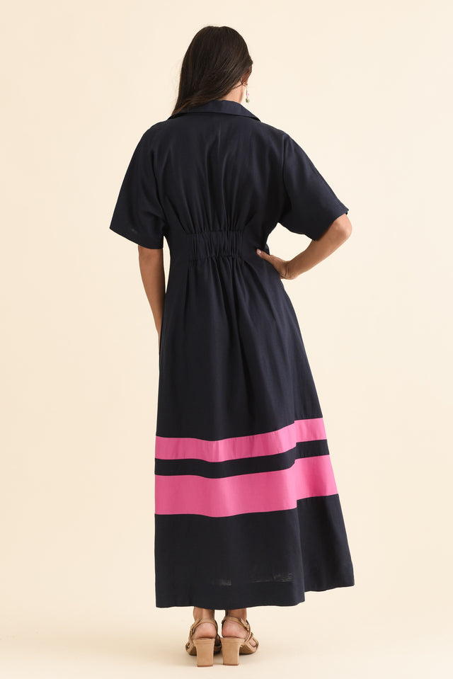 Scarlet Pink Stripe Shirt Dress,Back,Brunette model,alt text|model:Brontie image 4