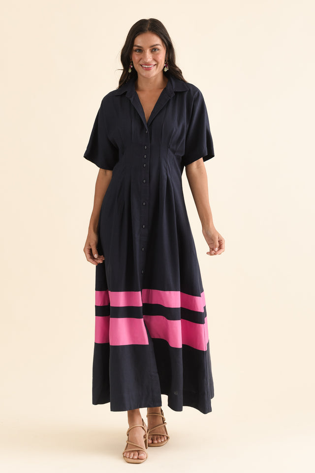 Scarlet Pink Stripe Shirt Dress,Full Body,Brunette model,alt text|model:Brontie image 2