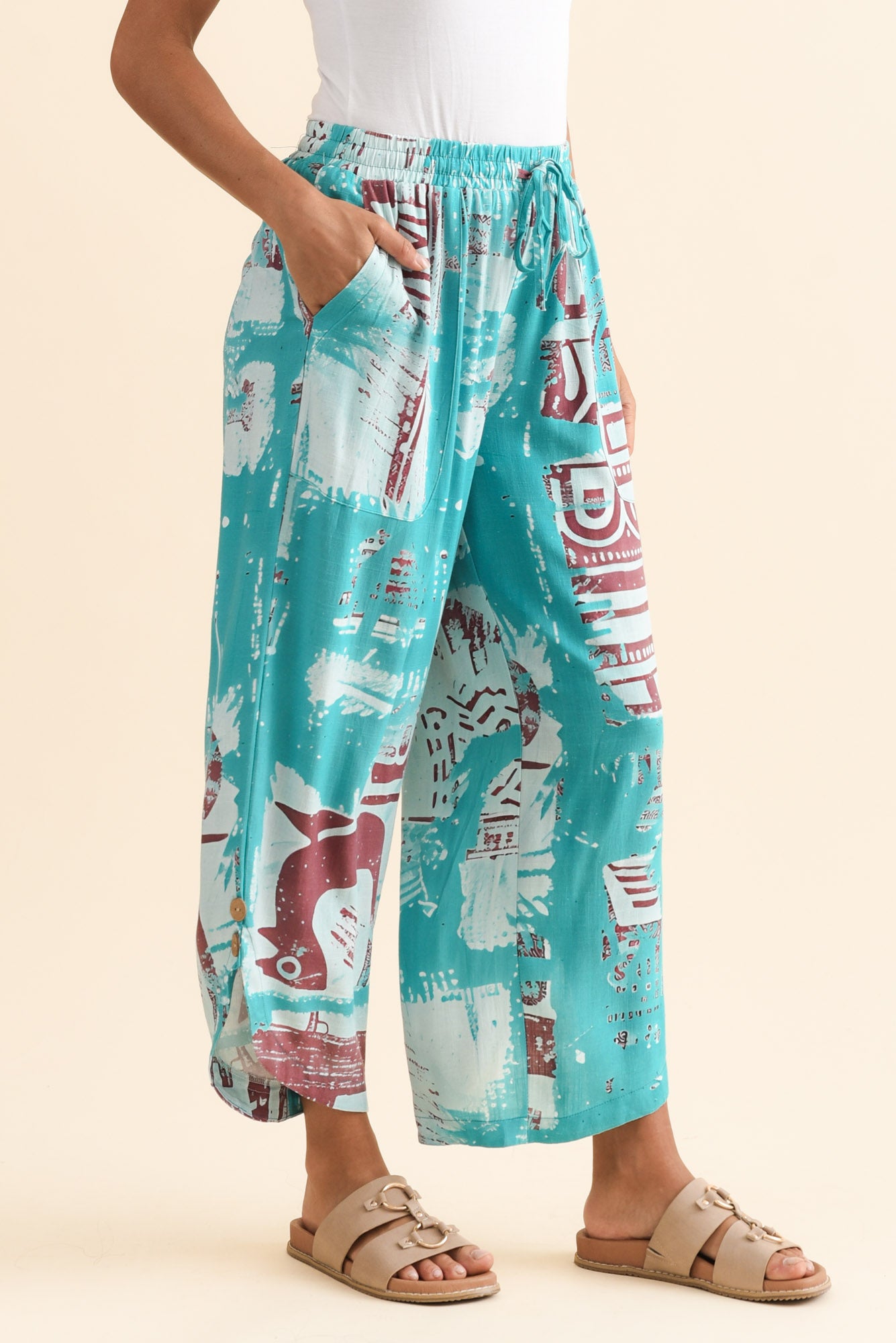 Scotty Blue Abstract Linen Cotton Pants - Blue Bungalow AU — free download