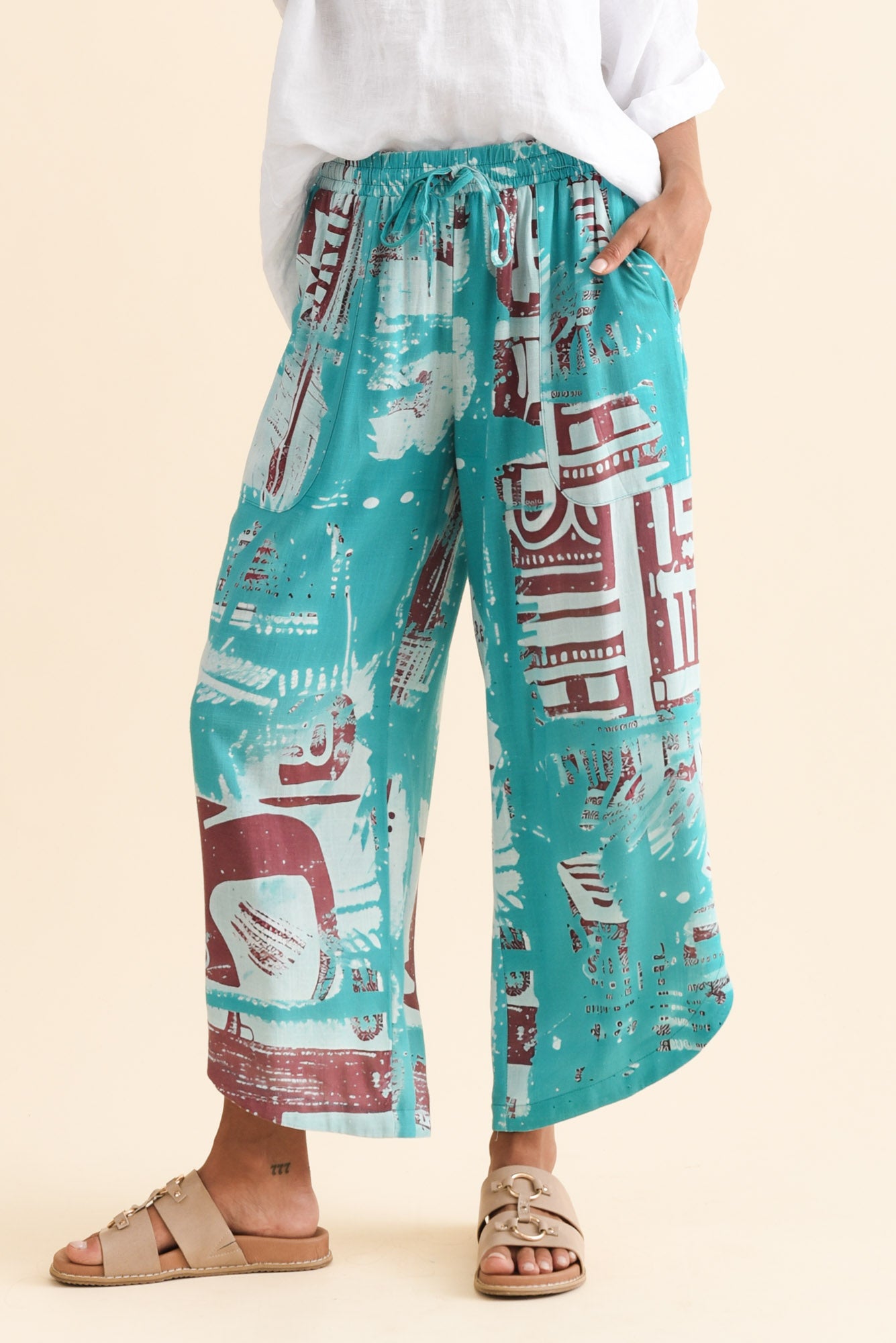 Scotty Blue Abstract Linen Cotton Pants - Blue Bungalow AU — free download