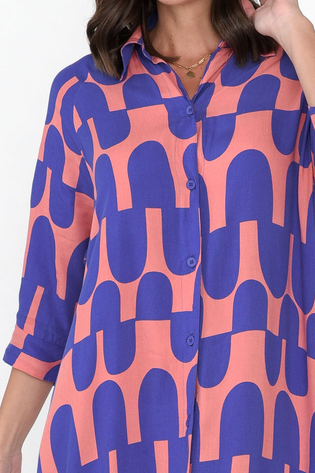 Seiko Peach Geo Shirt Dress image 6