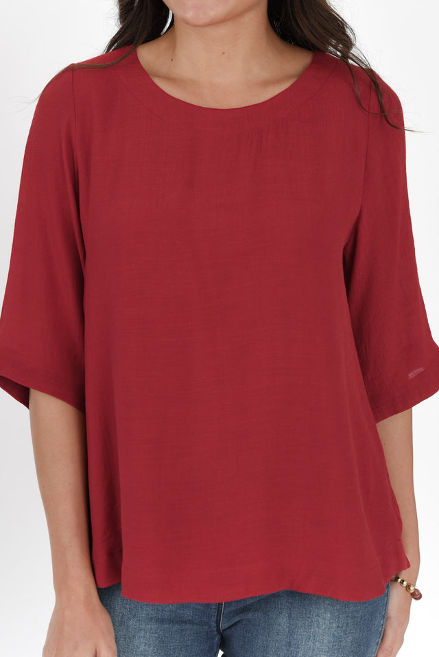 Selena Red 3/4 Sleeve Top,Brunette model,alt text|model:Brontie image 6
