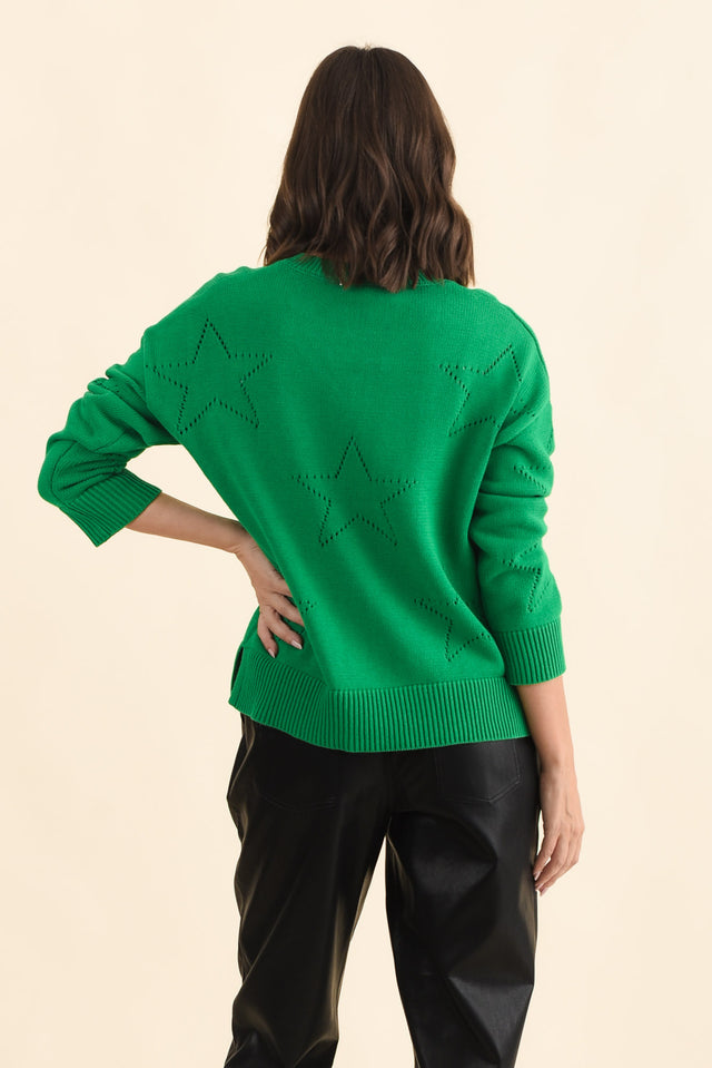 Selene Green Star Cotton Jumper,Brunette model,alt text|model:MJ image 5