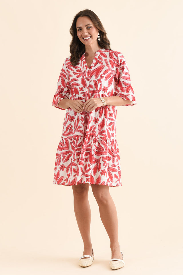 Senna Red Leaf Cotton Dress,Full Body,Brunette model,alt text|model:MJ image 2