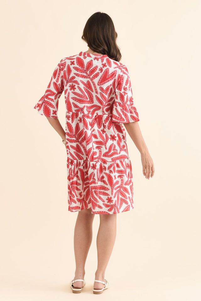 Senna Red Leaf Cotton Dress,Back,Brunette model,alt text|model:MJ image 4