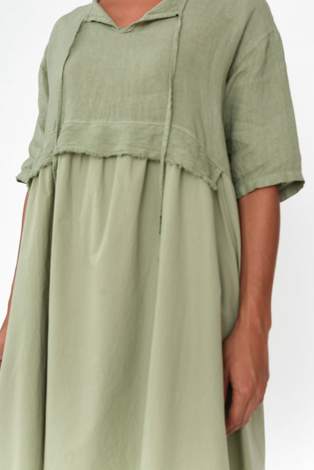 Serapha Khaki Linen Cotton Dress image 5