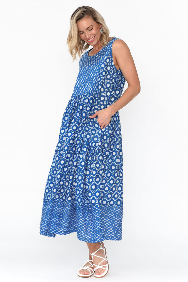 Serena Blue Circle Cotton Dress