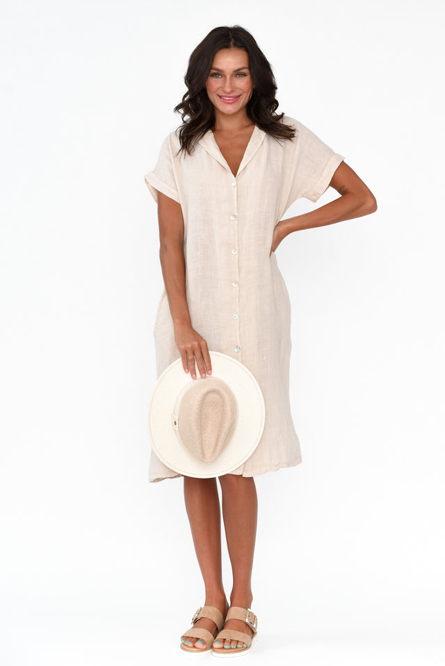 Serenita Beige Linen Shirt Dress image 2