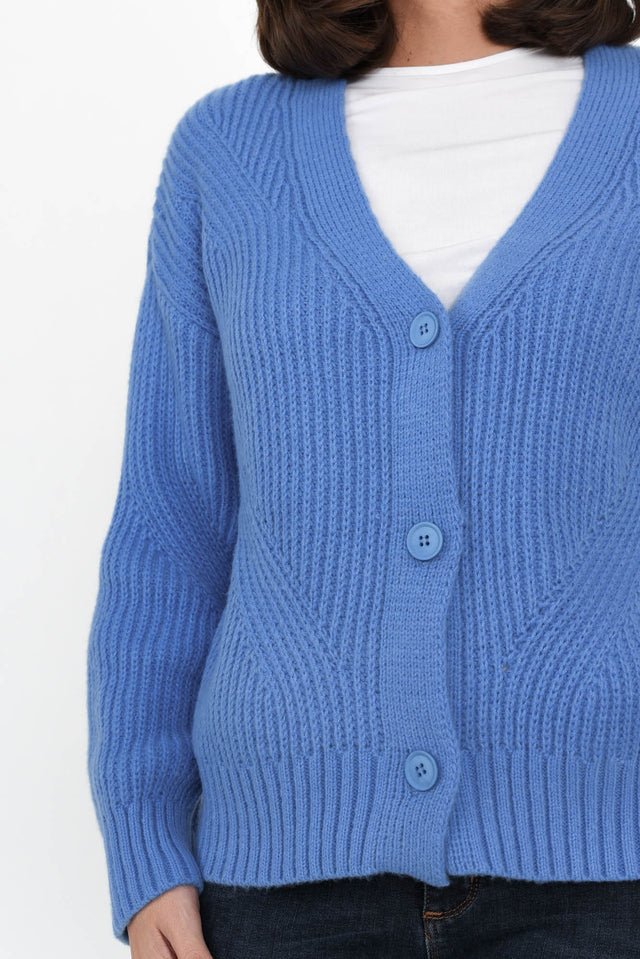 Shara Blue Knit Button Cardigan